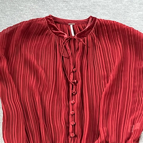 Free People Pleated Velvet Trim Buttondown - Picture 10 of 14